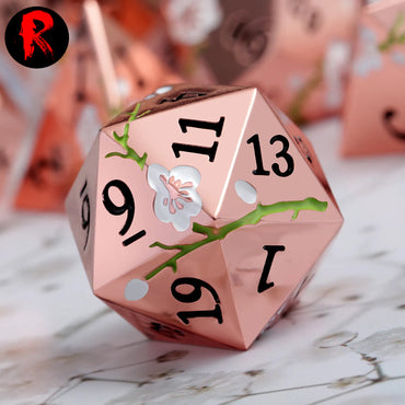 Metal Japanese Cherry Blossom Rose Gold and White 7-Die RPG Set - Ronin Games Dice MP012
