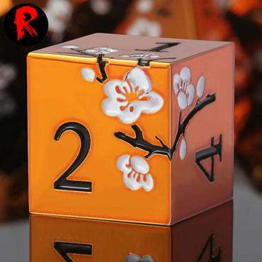 Metal Japanese Cherry Blossom Rose Orange and White 7-Die RPG Set - Ronin Games Dice MP019