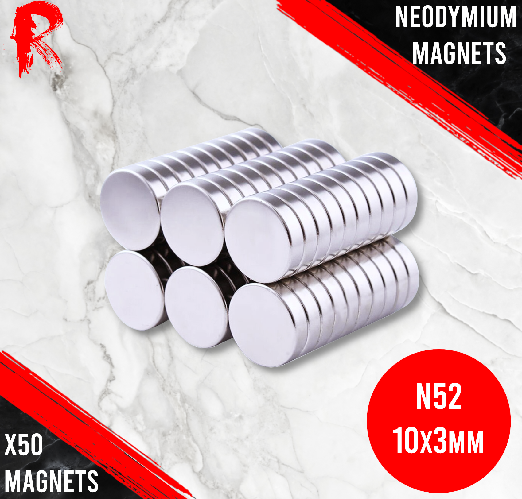 Ronin Games - N52 Neodymium Magnets 10x3mm - 50 Units