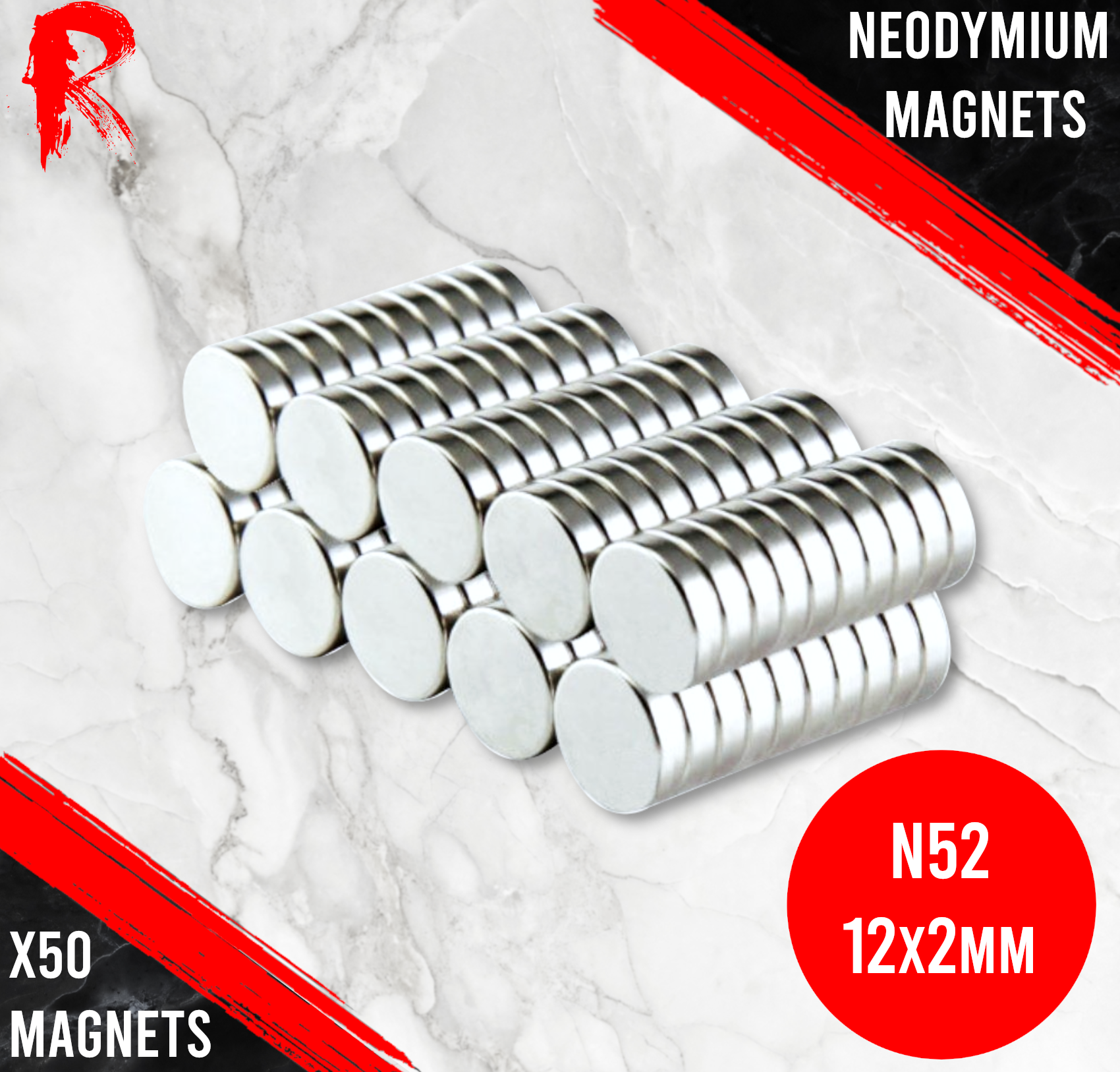 Ronin Games - N52 Neodymium Magnets 12x2mm - 50 Units