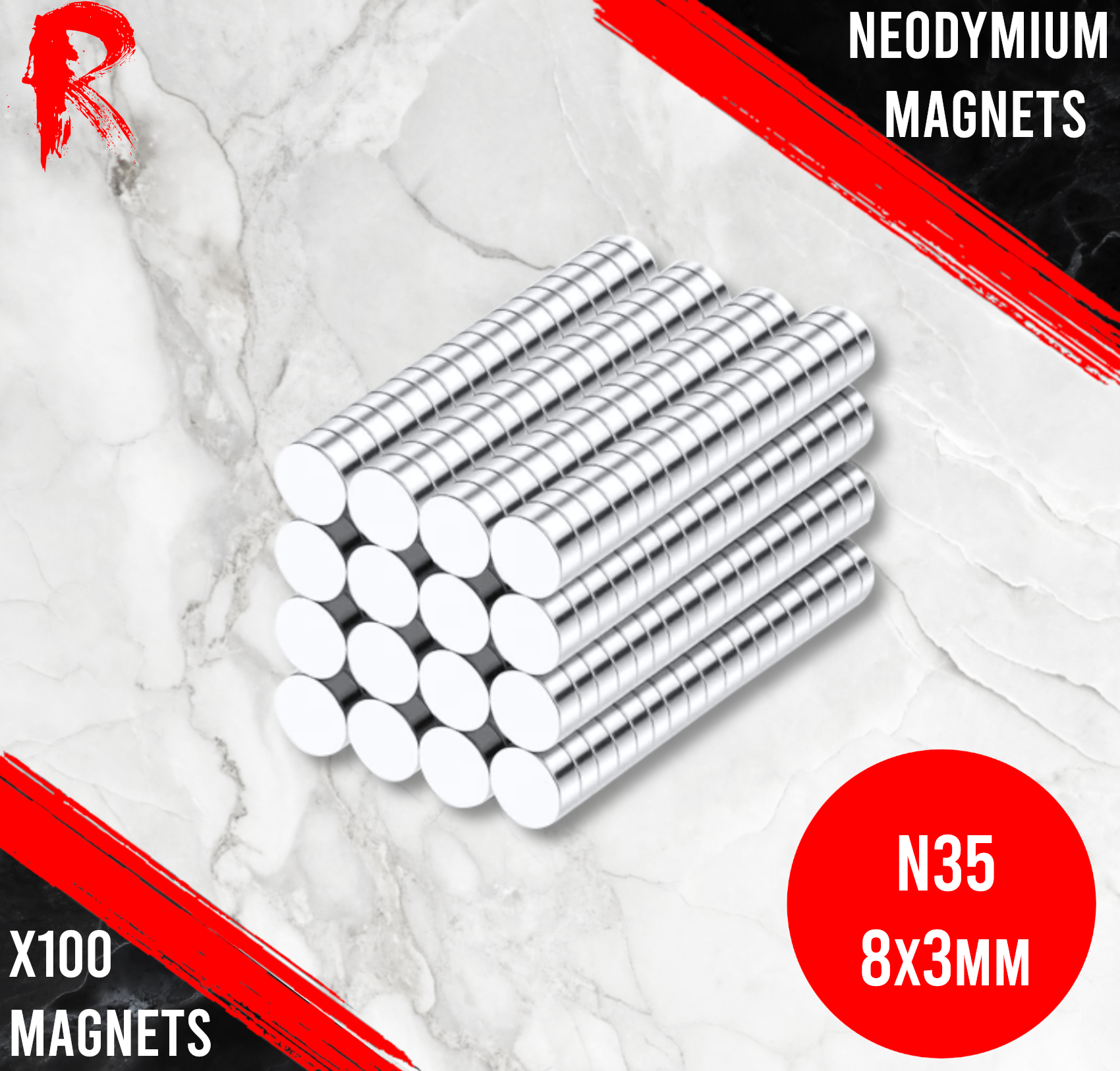 Ronin Games - N35 Neodymium Magnets 8x3mm - 100 Units