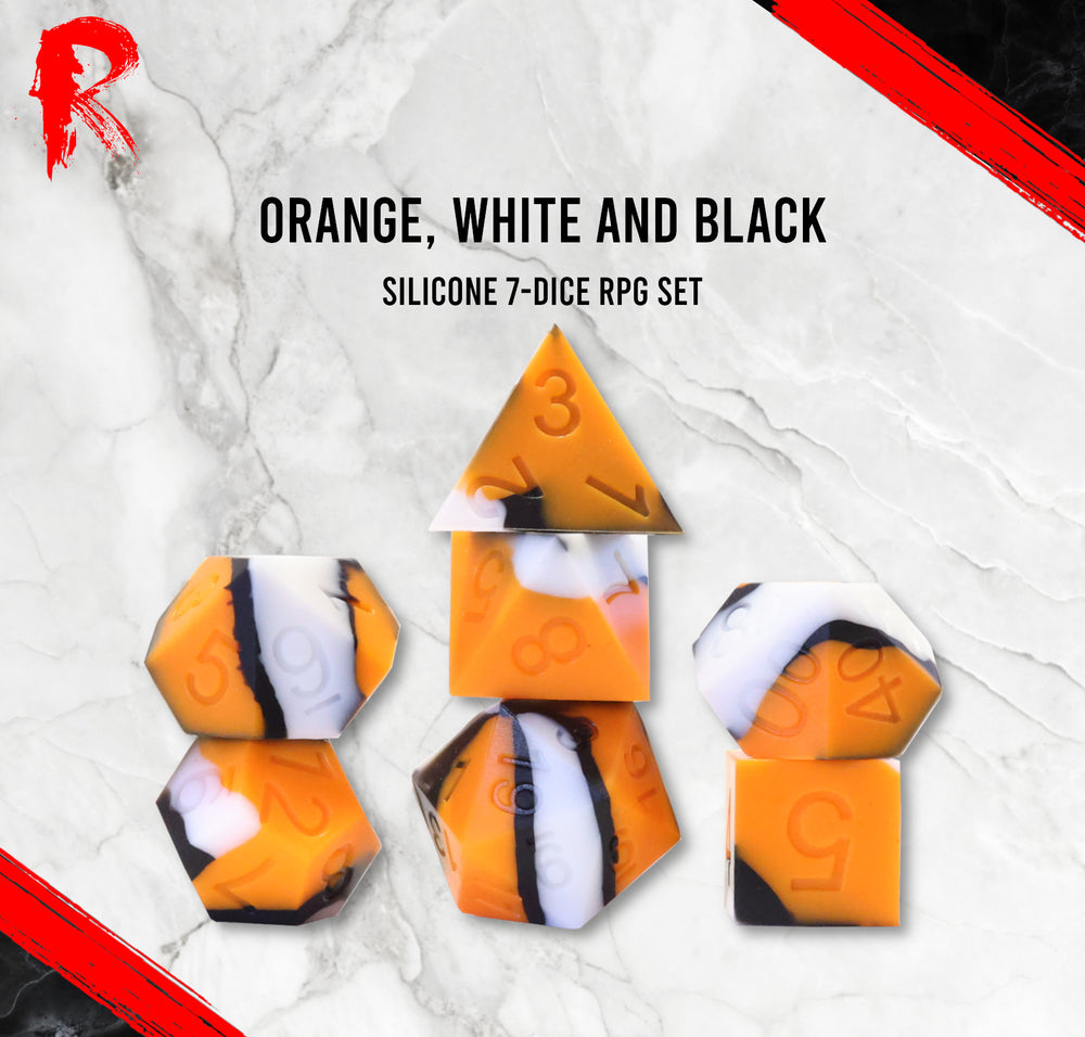 Orange, White & Black Silicone Dice RPG Set - Ronin Games