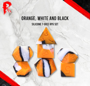 Orange, White & Black Silicone Dice RPG Set - Ronin Games
