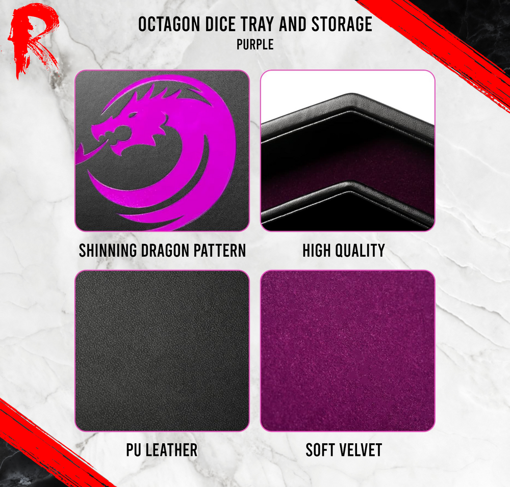 Octagon Dice Tray and Storage - Purple