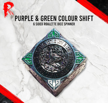 6 Sided Roulette Dice Spinner - Purple & Green Colour Shifting - Ronin Games Dice - DR006