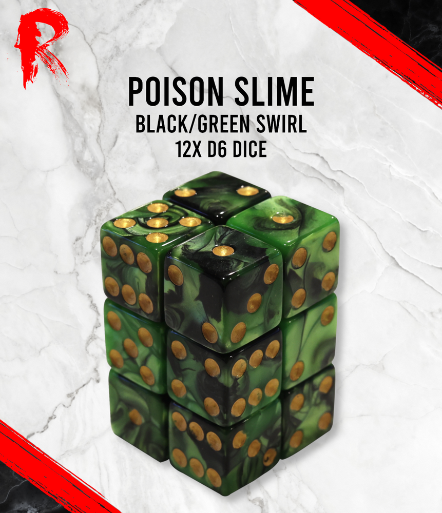 Poison Slime - Black/Green Swirl 12 x d6 Dice Block - Ronin Games Dice