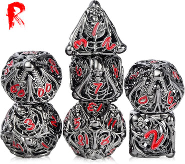 Reaper's Dice - Dark Steel and Red 7-Dice RPG Set - Ronin Dice