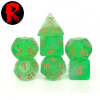 Green with Gold Numbers 7-Die RPG Set - Ronin Games Dice ADN-002