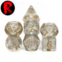 Glitter Transparent with Gold Numbers 7-Die RPG Set - Ronin Games Dice ADG-004