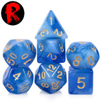 Blue with Gold Numbers 7-Die RPG Set - Ronin Games Dice ADN-004