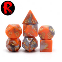 Silver and Orange with White Numbers 7-Die RPG Set - Ronin Games Dice ADD-012