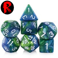 Blue & Green with White Numbers 7-Die RPG Set - Ronin Games Dice ADD-004