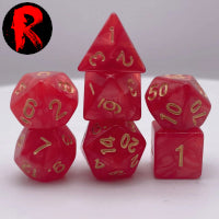 Pearl Red with Gold Numbers 7-Die RPG Set - Ronin Games Dice ADPE-002