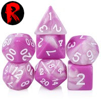 Pink & White with White Numbers 7-Die RPG Set - Ronin Games Dice ADD-001