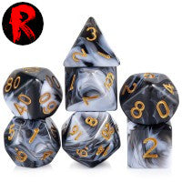 Black and White Marble with Gold Numbers 7-Die RPG Set - Ronin Games Dice ADM-001
