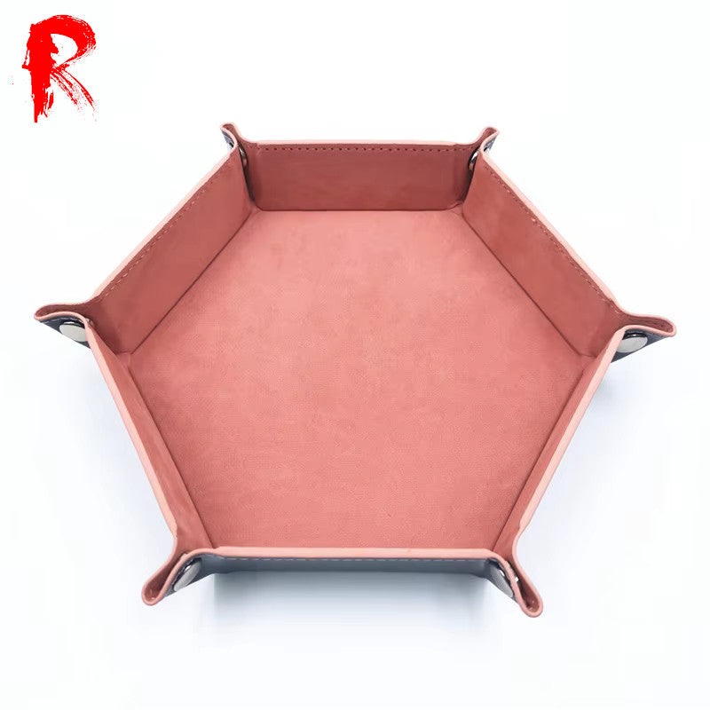 Velvet Folding Hexagonal Dice Tray - Salmon (16cm x 16cm) - Ronin Games - RGDT-119