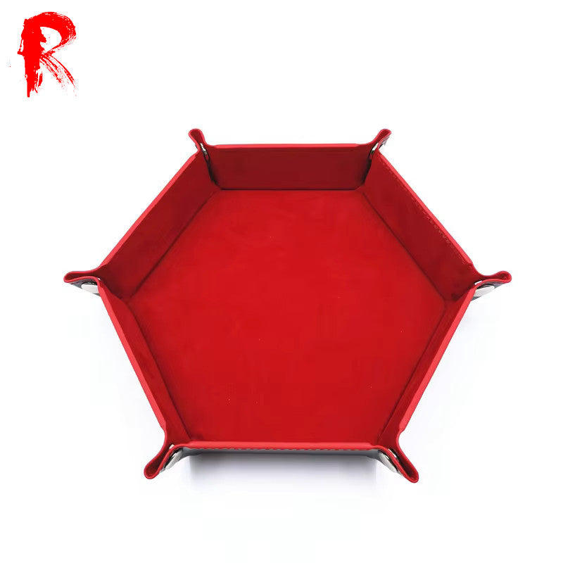 Velvet Folding Hexagonal Dice Tray - Red (16cm x 16cm) - Ronin Games - RGDT-120