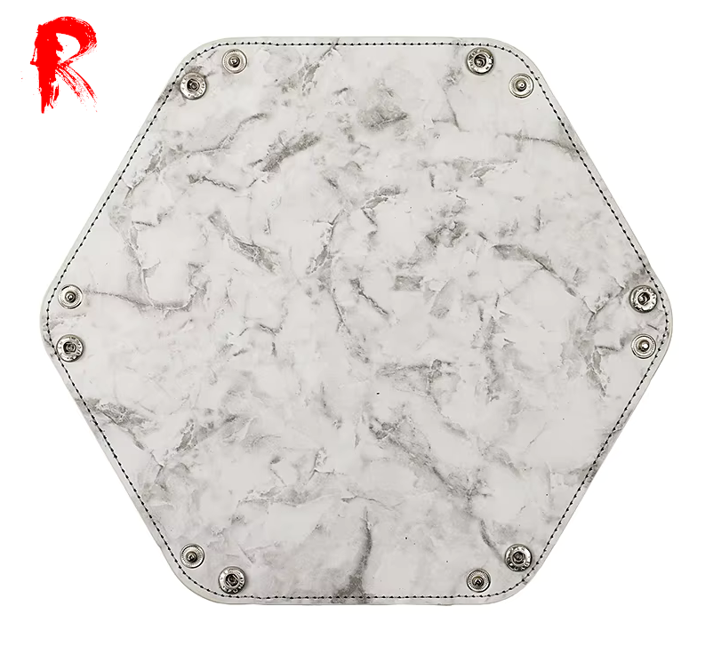 Folding Hexagonal Dice Tray - Marble Grey PU Leather (16cm x 16cm) - Ronin Games - RGDT-122