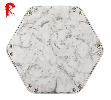 Folding Hexagonal Dice Tray - Marble Grey PU Leather (16cm x 16cm) - Ronin Games - RGDT-122