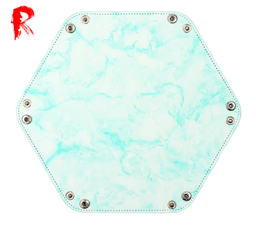 Folding Hexagonal Dice Tray - Marble Green PU Leather (16cm x 16cm) - Ronin Games - RGDT-123