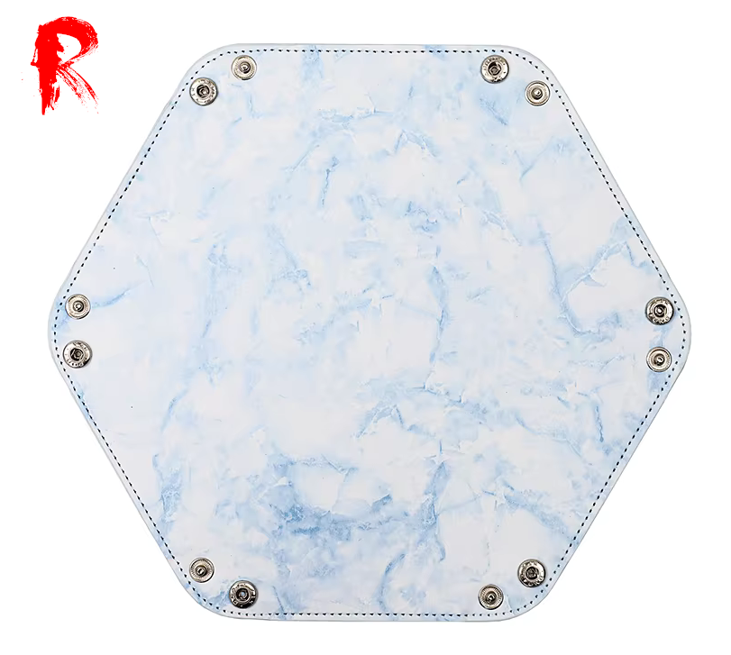 Folding Hexagonal Dice Tray - Marble Blue PU Leather (16cm x 16cm) - Ronin Games - RGDT-124