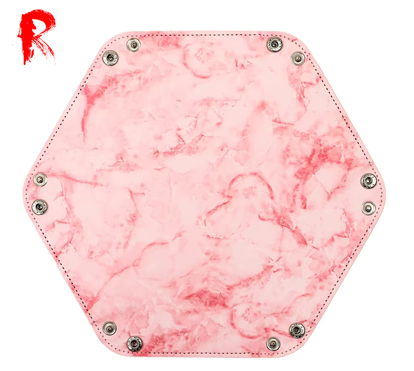 Folding Hexagonal Dice Tray - Marble Pink PU Leather (16cm x 16cm) - Ronin Games - RGDT-125