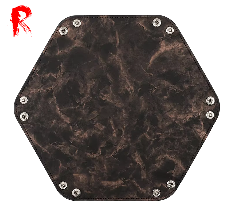 Folding Hexagonal Dice Tray - Marble Copper PU Leather (16cm x 16cm) - Ronin Games - RGDT-126