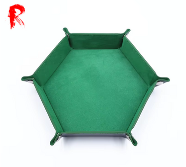 Velvet Folding Hexagonal Dice Tray - Green (16cm x 16cm) - Ronin Games - RGDT-127