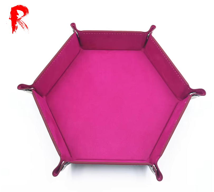 Velvet Folding Hexagonal Dice Tray - Pink (16cm x 16cm) - Ronin Games - RGDT-129