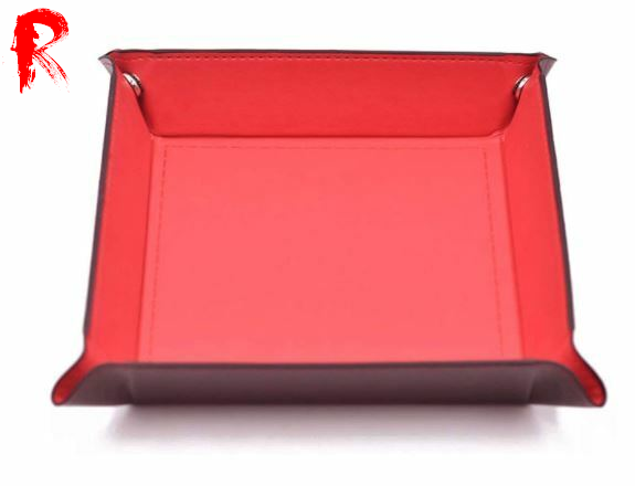 Folding Square Dice Tray - Red - PU Leather (14.5cm x 14.5cm) - Ronin Games - RGDT-130