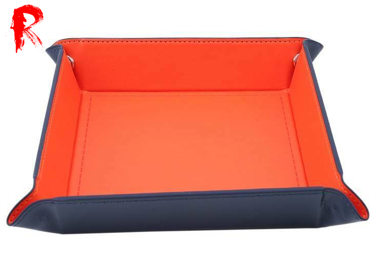 Folding Square Dice Tray - Orange - PU Leather (14.5cm x 14.5cm) - Ronin Games - RGDT-131