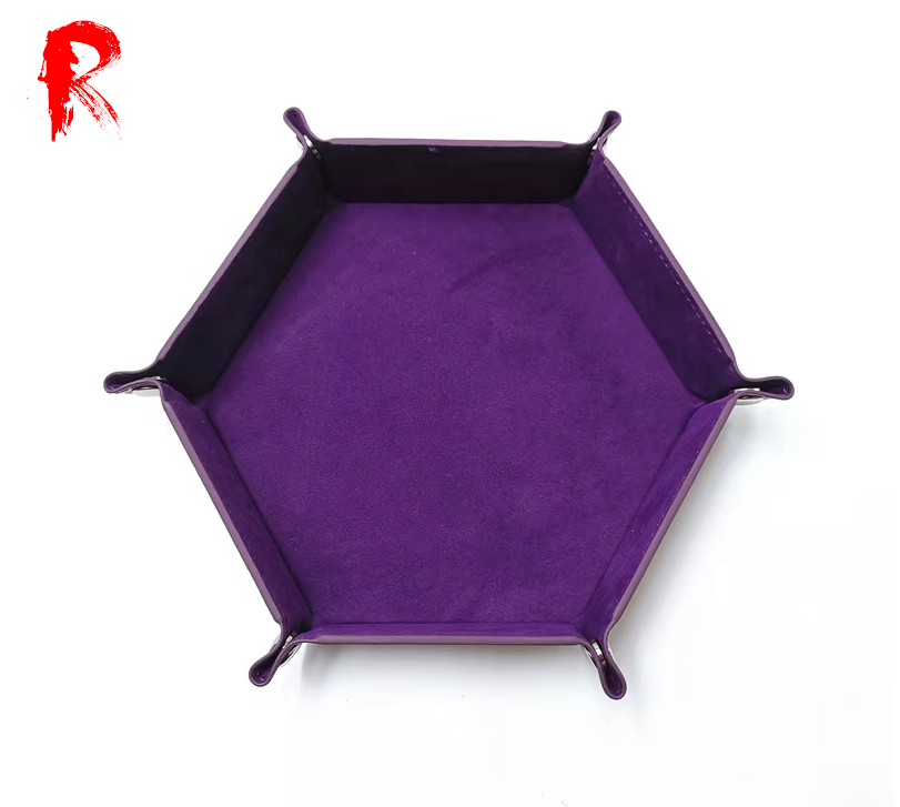 Velvet Folding Hexagonal Dice Tray - Purple (16cm x 16cm) - Ronin Games - RGDT-135