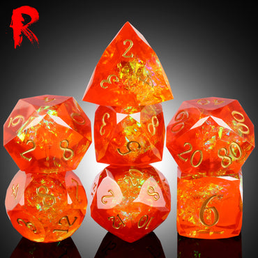 Diamond Cut Orange Sparkle Resin Dice - 7-Dice Set - Ronin Games Dice RS-006