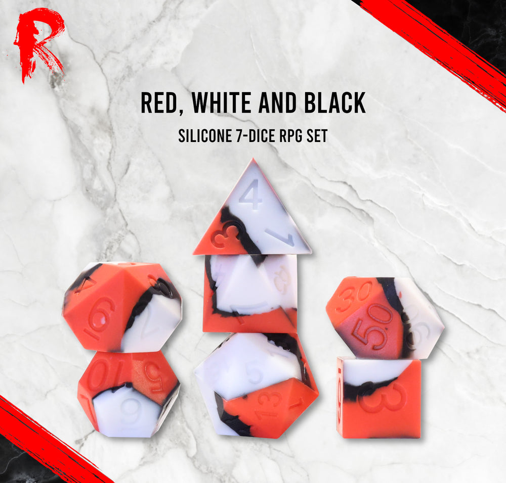 Red, White & Black Silicone Dice RPG Set - Ronin Games