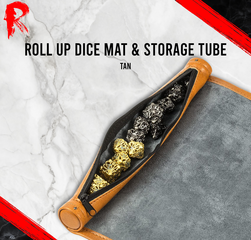 Roll Up Dice Mat & Storage Tube - Tan Leather
