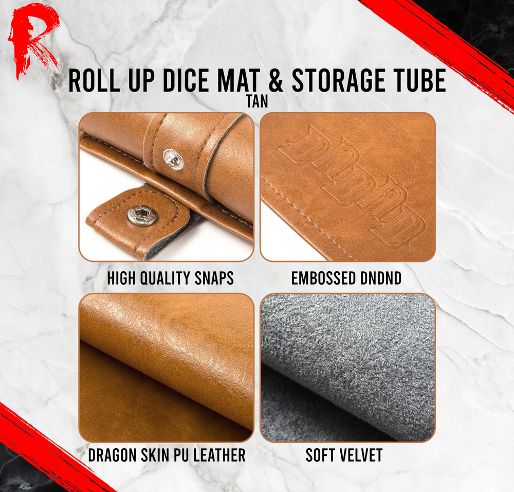 Roll Up Dice Mat & Storage Tube - Tan Leather