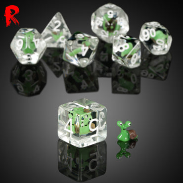 Oracle of the Spiral - Clear Resin Dice with Snail - Ronin Games Dice SA007