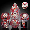 Mortuary Mysticism - Clear Resin Dice with Skull and Bloodspatter Red Lettering - Ronin Games Dice SA023