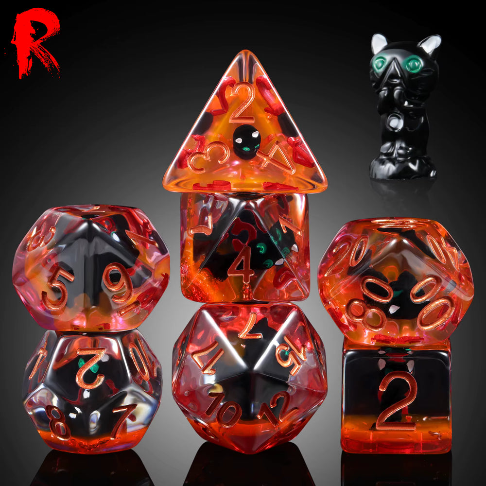 Black Cat - Transparent Red Resin Dice - Ronin Games Dice SA026