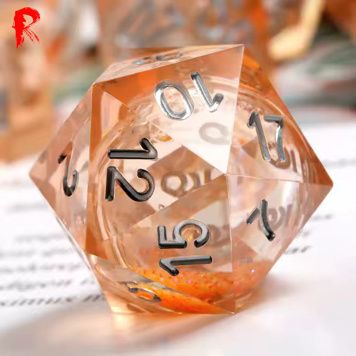 Temporal Mystery - Orange Resin Liquid Core Constellation 7-Dice RPG Set - Ronin Games Dice