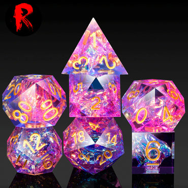 Sharp Edge Resin Constellation Dice - Pink and Blue - RPG 7-Dice Set - Ronin Games Dice SD021