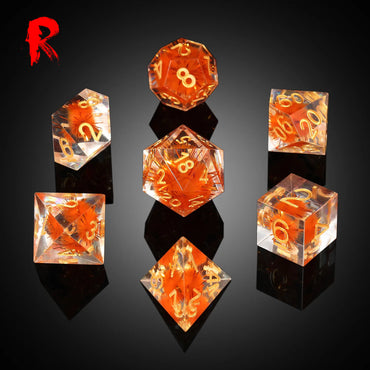 Sharp Edge Orange Flower Resin Dice - RPG 7-Dice Set - Ronin Games Dice SD045