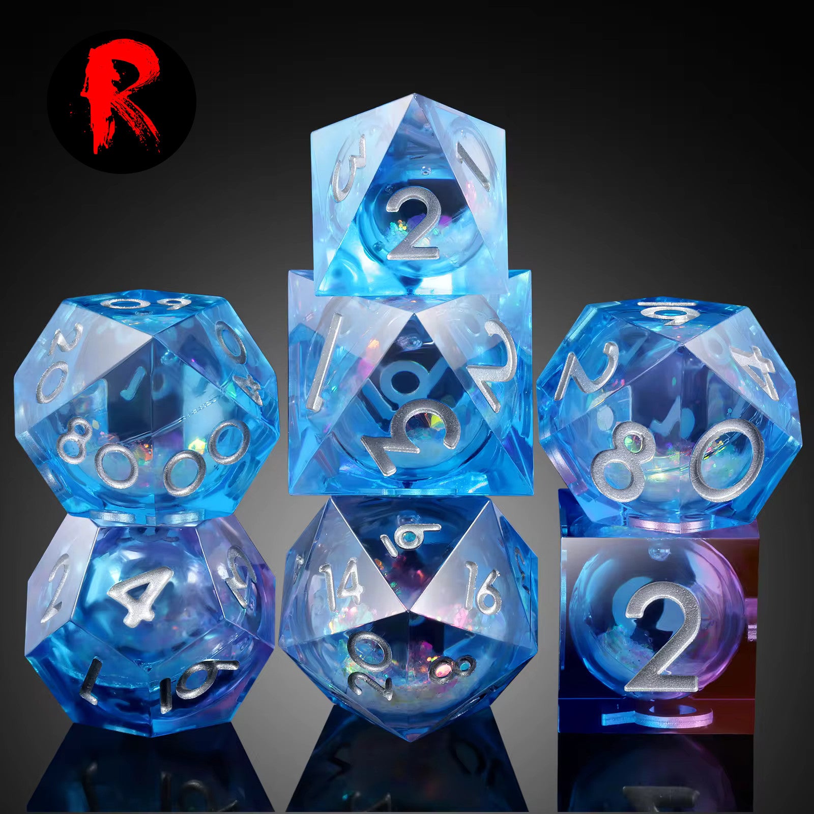 Crystal Palace - Sharp Edge Liquid Core Dice - Blue & Pink RPG Dice Set