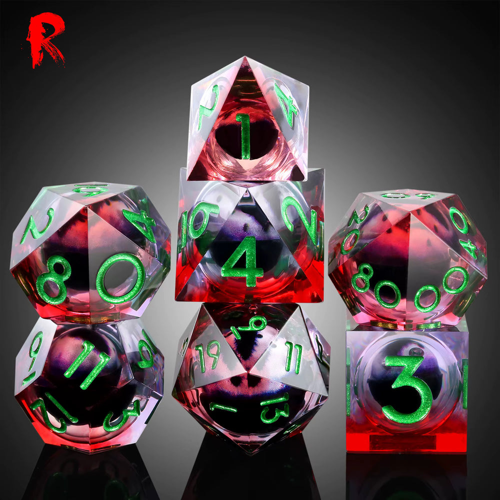 Temporal Dragon - Purple, Red and Green Liquid Core Resin RPG 7-Dice Set - Ronin Games Dice SD066