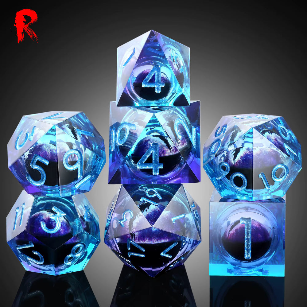 Eyes of the Purple Dragon - Liquid Core Resin RPG 7-Dice Set - Ronin Games Dice