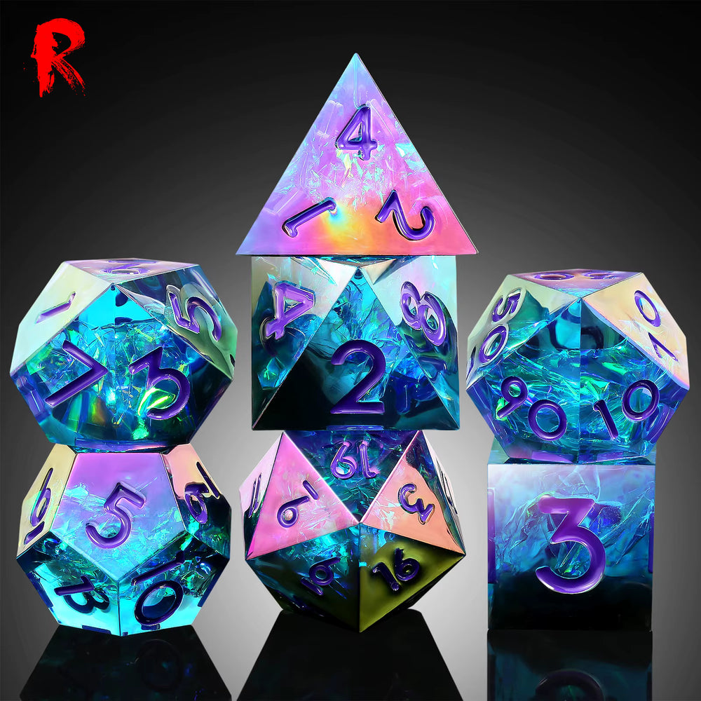 Deep Horror - Cyan Iridsescent 7-Dice RPG Set - Ronin Games Dice - SD072