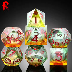 Autumn Rain - Green Resin Liquid Core Constellation 7-Dice RPG Set - Ronin Games Dice - SD076