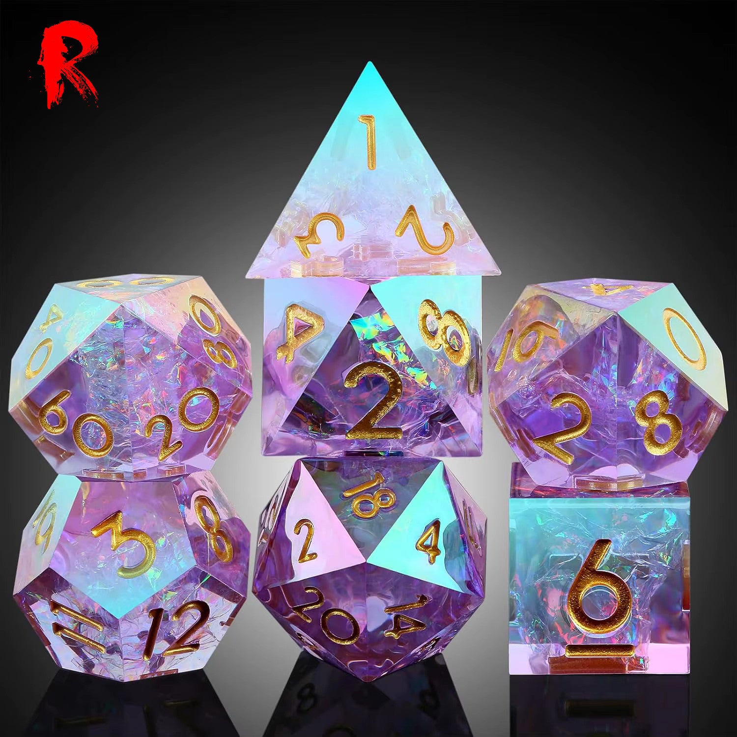 Electric Fae - Purple Iridsescent 7-Dice RPG Set - Ronin Games Dice - SD080