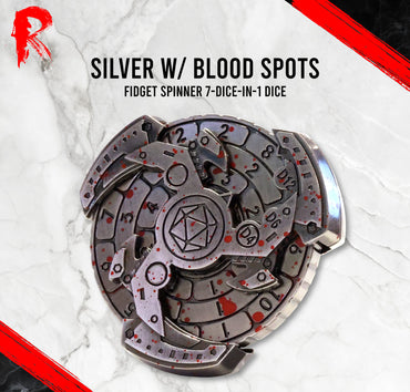 Fidget Spinner 7-Dice-in-1 - Silver with Blood Spots - Ronin Games Dice - DT007