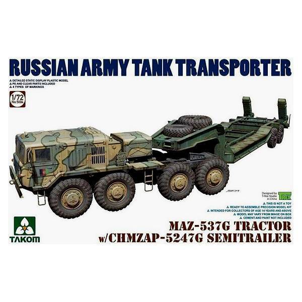 Takom 1/72 MAZ-537G TRACTOR w/CHMZAP-5247G SEMITRRAILER Plastic Model Kit